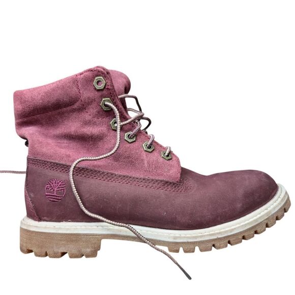 Timberland PREMIUM 6 IN WATERPROOF BOOT women's BURGUNDY NUBUCK size 6.5 us - Picture 1 of 8